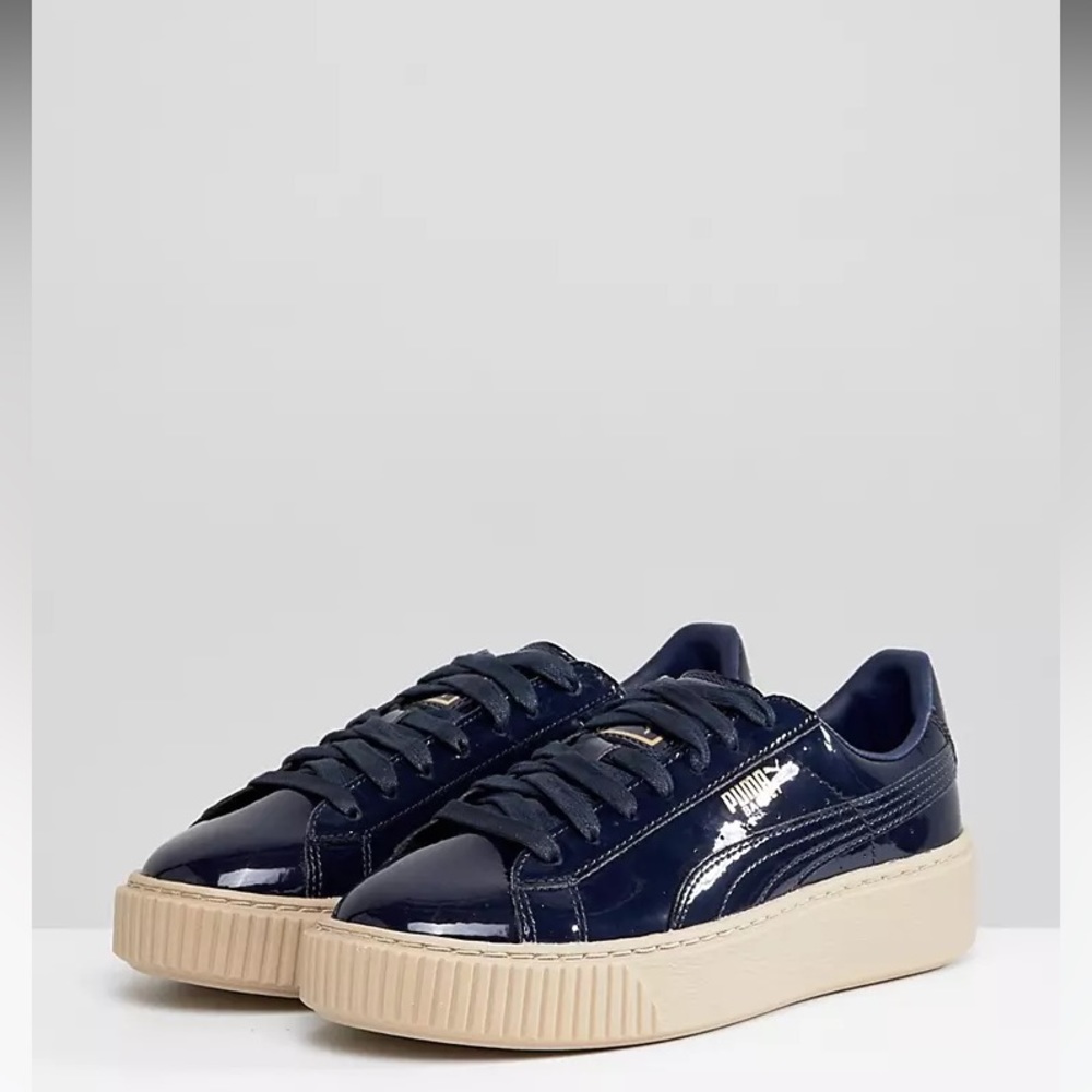 Puma navy patent leather platform kicks size 9